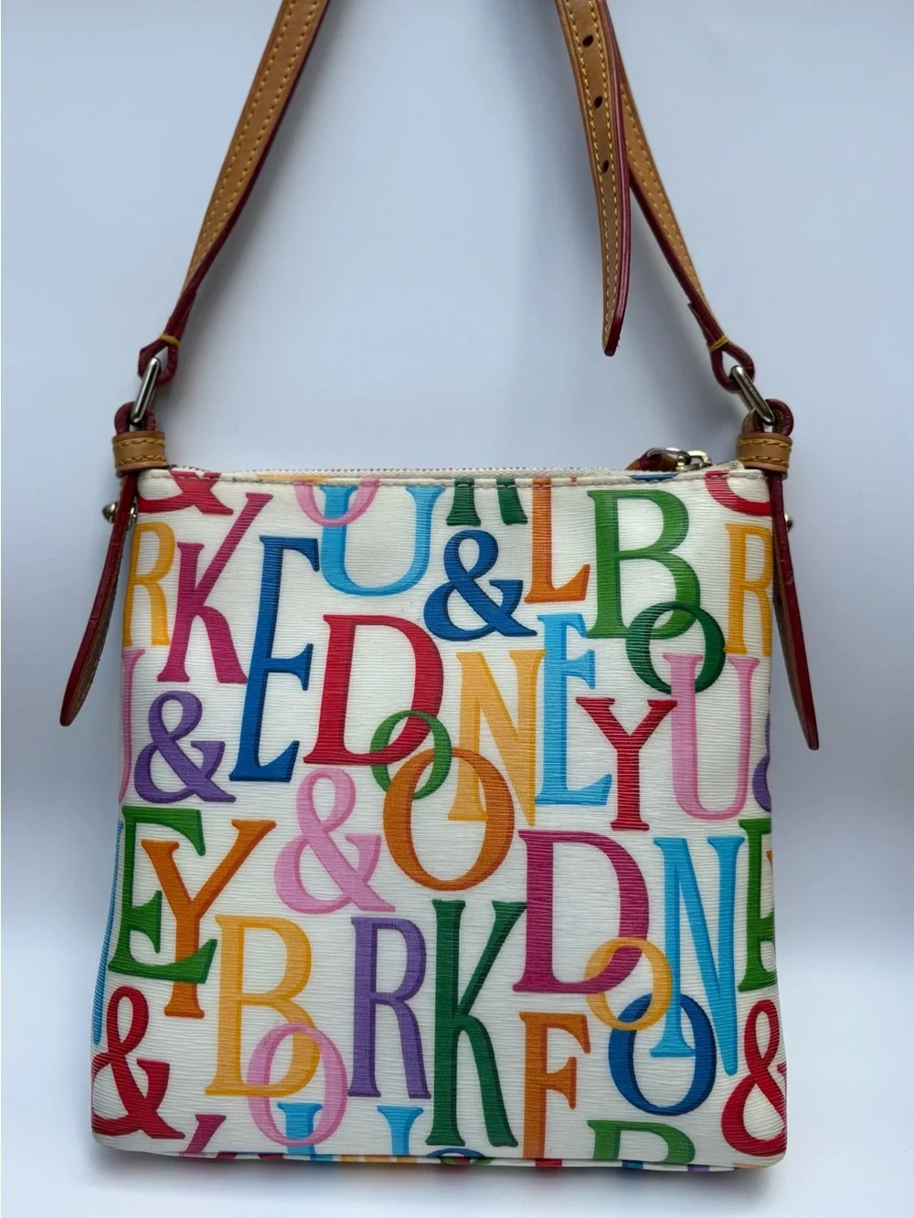 Dooney & Bourke Vintage Multicolor Logo Carrier Crossbody Gold Hardware